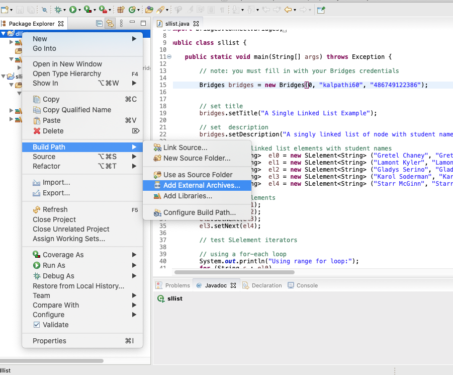 BRIDGES Java Setup Page